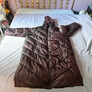 Ava & Viv Water-Resistant Long Burgundy Puffer Coat